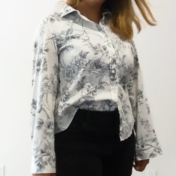 White and gray floral button down size L - Picture 2 of 4